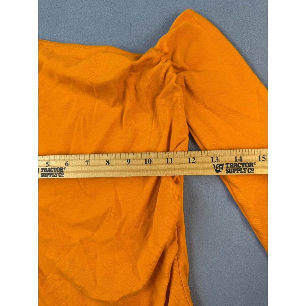 Zara Womens Orange One Shoulder Ruched Long Sleeve Bodysuit Small Asymmetrical - Picture 4 of 6